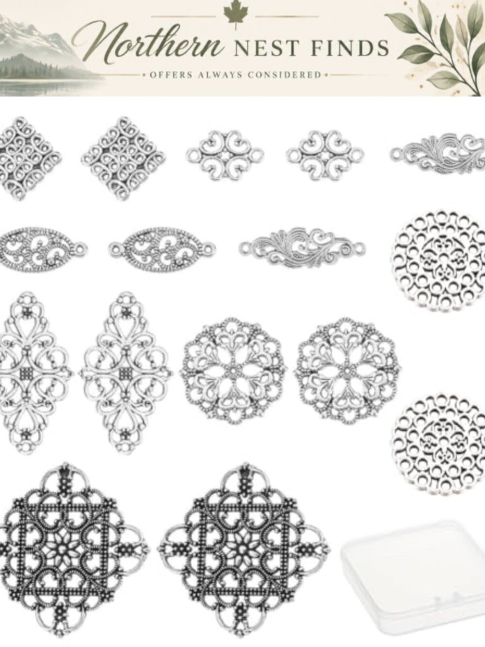 32pc Alloy Filigree Charms Tibetan Style Flower Connectors DIY Jewelry Making